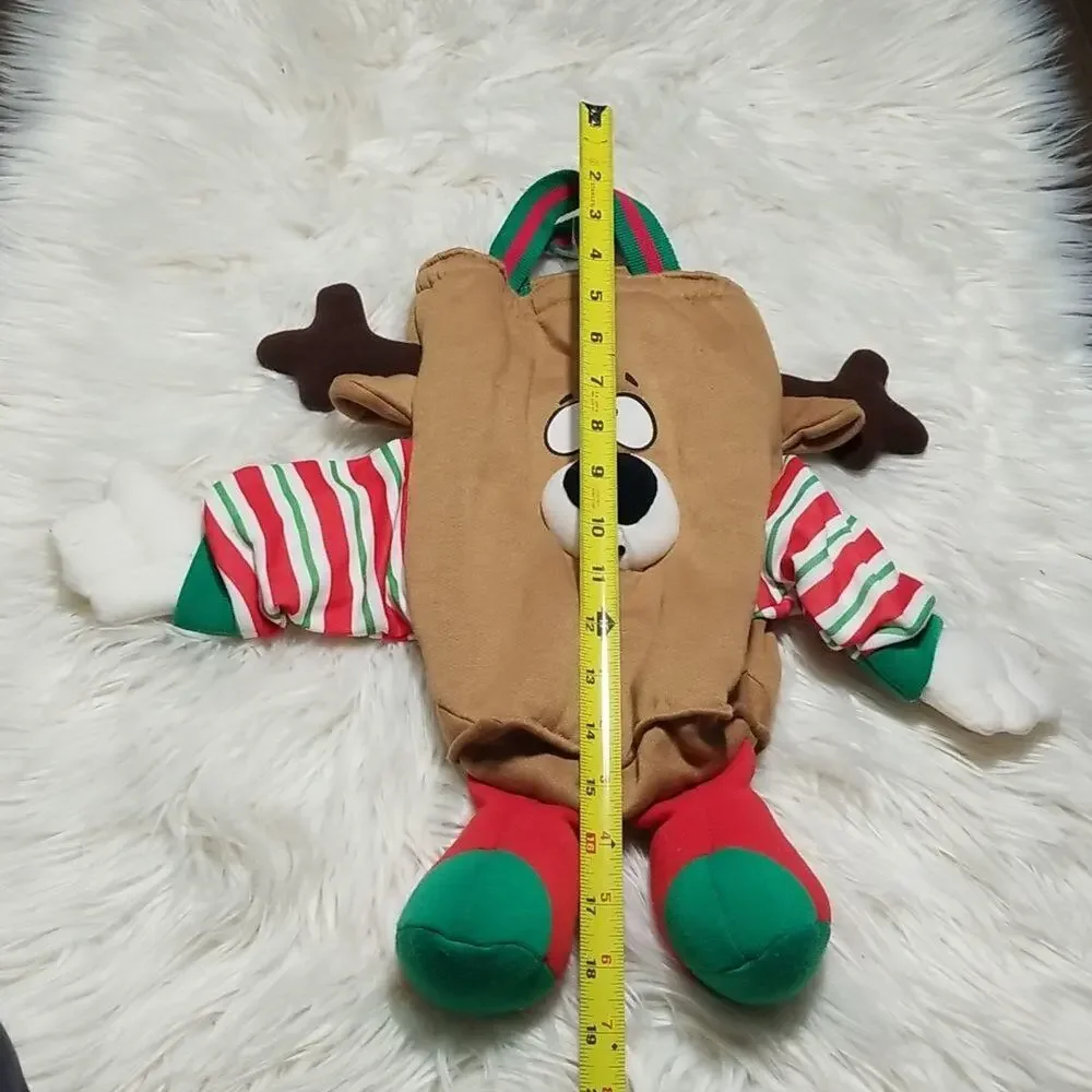 Vintage 90s Christmas Reindeer Plush Bag Holiday Novelty Kitsch
